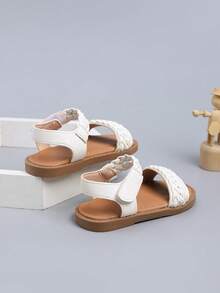 1 par de sandalias playeras tejidas de estilo vintage para niñas y niños pequeños - Blanco - Ver 6