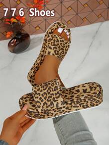 1 Pair Leopard Print Bohemian Asymmetric/Asymmetrical Waterdrop Cartoon Sandals, Slippers, Beach, Wedding, Party, Office, Home Outdoor, Platform Wedge Raised Height Shoes, Spring/Summer
