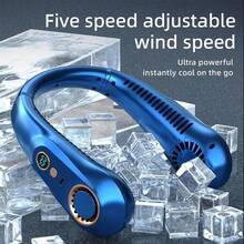 NetHong Neck Fan USB Portable Neck Fan Rechargeable Portable Cooler Neckband Bladeless~ - Royal Blue - View 11