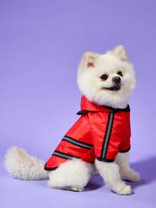 PETSIN Pet Colorful Waterproof Hooded Raincoat - Waterproof And Vibrant For Rainy Days Throughout All Seasons; Ideal For Outdoor Walks, Travel, Park Adventures, Shopping Trips, Family Outings, Holiday Travel, And Eye-Catching Photo Sessions; Features Colorful Hooded Design, Providing Protection And Cheerful Style. - Red - View 2