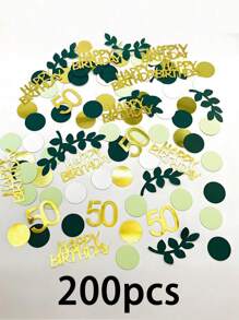 200/100/10 Stücke Geburtstagskonfetti, Glückwunsch Geburtstag Konfetti, goldene Karte "Alles Gute zum Geburtstag" grüne Blätter runde Konfetti, Geburtstags Tisch Dekoration, kann für DIY Geburtstags Tischdekoration verwendet werden, schafft eine fröhliche Atmosphäre, Feste & Party Zubehör