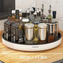1pc 360-Degree Rotating Spice Rack, Plastic Kitchen Turntable, Multipurpose Countertop Condiment Holder, Fruit Tray Storage Organizer, Home Kitchen Accessories