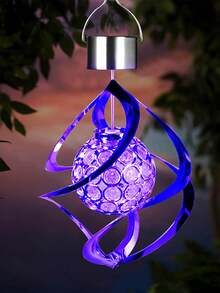 1pc Outdoor Solar Powered RGB Color Changing Windbell Hanging Light, Stainless Steel Solar Wind Chime Lamp - Multicolor - View 6