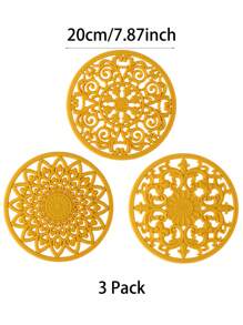 Set Of 3pcs Traditional Silicone Trivet Mat(20cm/7.87inch)(16cm/6.3nch) - Non-Slip & Heat Resistant Kitchen Hot Pads For Countertops & Table - Kitchen Trivets For Hot Dishes & Cookware - Hot Pot Holder For Pots & Pans