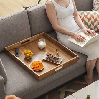 A Set Of Oversized Acacia Wood Trays For Hotel Restaurant Kitchen Storage, 56CM Extra Large Solid Wood Trays, Trays For Banquets, Family Holiday Gatherings, Tailgate Parties, Large Outdoor Picnic Trays, Round/Square Large Wooden Trays With Handles