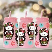 Sanrio 1 pieza Botella de agua de plástico rosa de 16 oz con estampado de Hello Kitty de Sanrio, adecuado para café, bebidas, cerveza, leche, jugo, un gran regalo de hidratación de verano para ella (con pajita reutilizable)