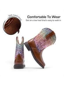 1 Pair Classic Embroidered Fashion All Season Children Boots, Toddler Little Boys Girls Cowboy Boots,Everyday And Vacation Wear, Low Heel Mid-Calf Girls Boots - Cà phê nâu - Xem 4