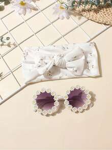 2 Pieces Set: Daisy Print Glasses & Fabric Headband, Children Outdoor Travel Accessories For Spring Summer - Multicolor - View 2