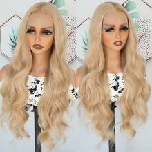 Blonde Body Wave Synthetic Lace Front Wigs 13x4 HD Lace Front Wig 26 Inch Soft Long Wavy Fiber Hair 180% Density Pre-Plucked Hairline Glueless Free Part Soft Natural Look For Women Versatile Styling Options - 金色 - 查看 4