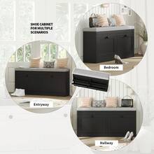 VOWNER 41.7" Storage Shoe Bench With 2 Flip-Up Drawers & Cushioned Seat, Multi-Functional Entryway Organizer For Hallway, Bedroom, Gifts For Halloween & Thanksgiving - 黑色 - 查看 7