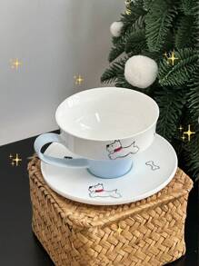 2pcs/1set Puppy Ceramic Mug With Saucer 8.4oz West Highland White Terrier Dog Embossed Cup Multipurpose Animal Themed Cup For Coffee Milk Juice For Dog Lovers Perfect Gift For Coffee & Tea Enthusiasts Birthday