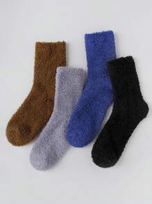 Women Winter Cozy Warmly Soft Fuzzy Solid Color Socks Comfort Fluffy Anklet Crew Socks