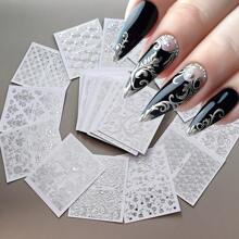 30PCS/10pcs Random Press Nail With Adhesive Back Self-Adhesive 3D Floral Nail Polish Decal - Self-Adhesive, Coloured DIY Nail Polish Decal With Glitter Effect Nail Art For Women And Girls, Nail Nail Art Supplies, Nail Nail Decoration | Floral Nail Design | Self-Adhesive Paper, Nail Nail Decal