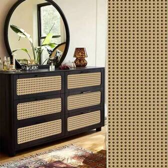 1pc Realistic Woven Wood Grain Wallpaper Roll, Can Be Pasted On Furniture, Cabinet, Desk Surface As Waterproof Decorative Paper For Home Improvement Room Decor Home Decor Wallpapers Wall Paper Bathroom Kitchen Wall Stickers Wall Decor Wall Sticker