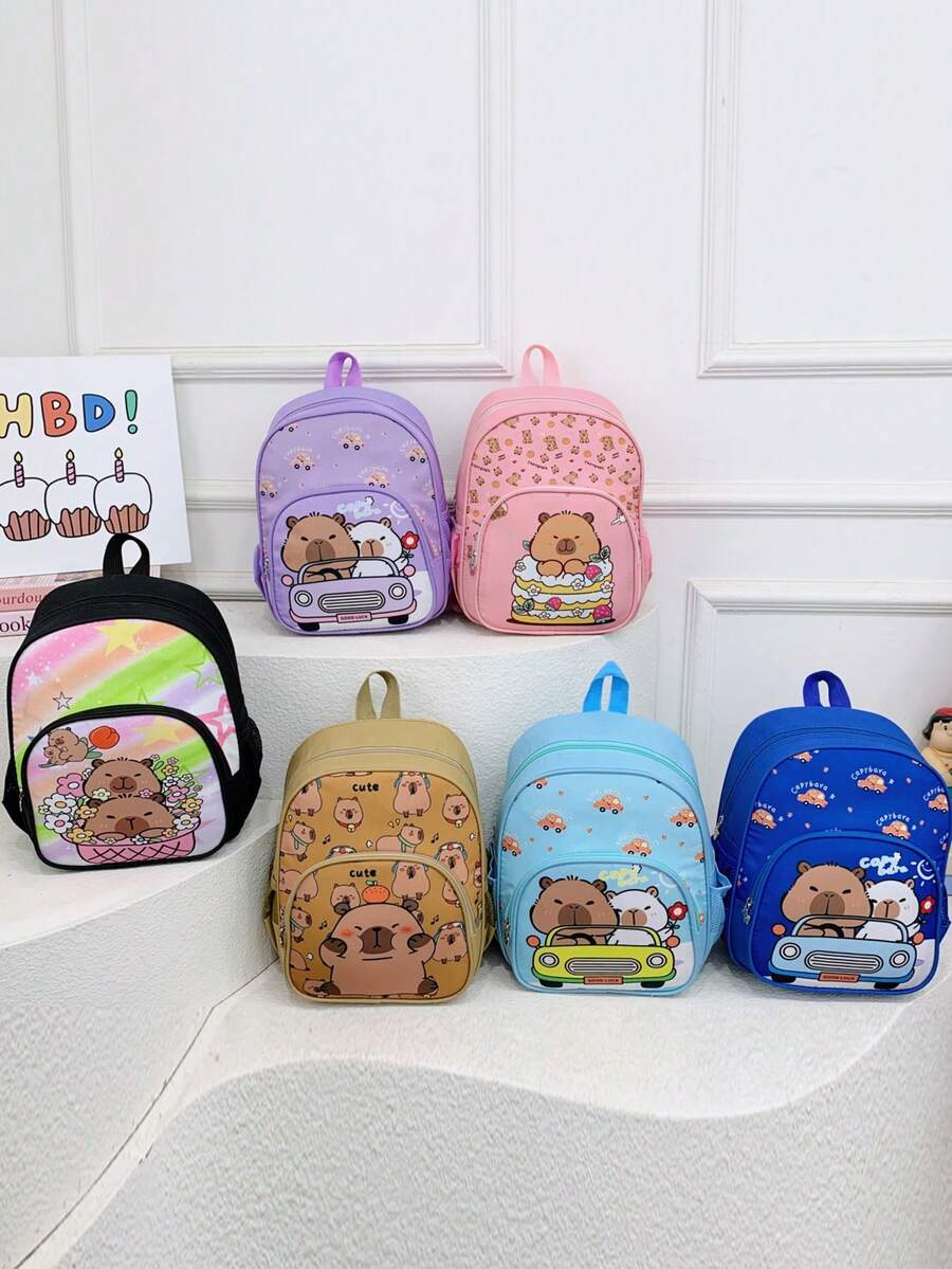 Cute Cartoon Capybara Print Backpack - Multicolor - View 1