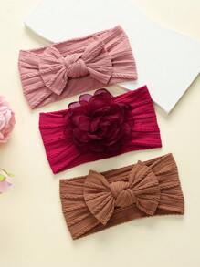 jralon Set de 3 diademas de flores de tul para bebés, bandas elásticas de nailon para bebés y niños pequeños, adecuadas para todas las estaciones
