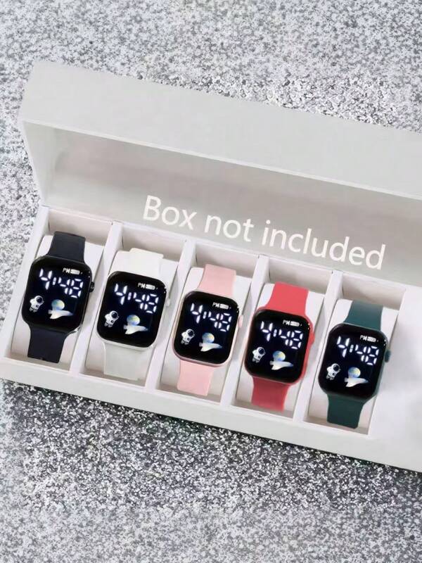 Set de 5/1 reloj digital electrónico cuadrado simple y encantador para niños, perfecto como regalo para la madre, Día de la Madre, para todo tipo de salida