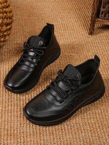 Zapatos de trabajo cómodos y antideslizantes de suela blanda negra, zapatillas casuales de mujer, zapatos casuales de moda versátiles, zapatos casuales con cordones y puntera redonda de suela de goma, adecuados para uso diario, exterior, deportes, estudiantes, tallas 36-42 - Negro - Ver 7