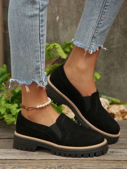 Women's Thick Sole Platform Loafers, Comfortable Shoes, White Shoes, Thick Sole Shoes, Platform Shoes, Slip-On Shoes