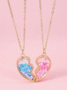 2pcs Colorful Star Sequins Shakeable Heart Pendants BFF Exquisite Fashion Necklace Best Friend Set Holiday Party Music Festival Birthday Gift - Multicolor - View 5