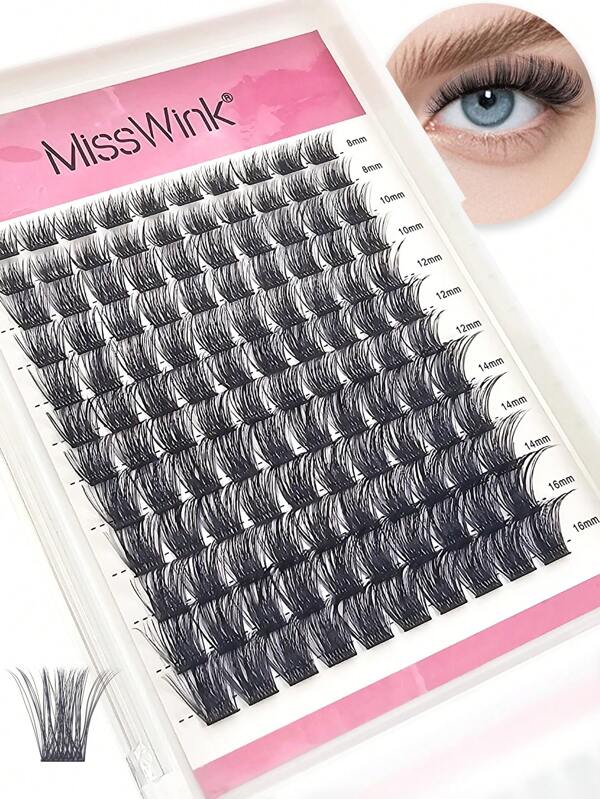 Miss Wink 120 Clusters Dense Curly Segmented Self-Lash False Eyelashes Individual DIY Imitation Mink Single Cluster Fluffy Natural Soft D 0.07mm 8-16mm Mixed Hand-Made Eyelash Extension For Cartoon Lashes Daily Makeup