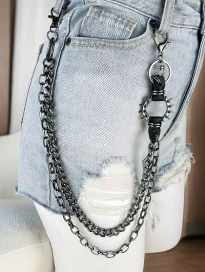 1pc Retro Chic Men's Metal Punk Rock Hip Hop Waist Chain, Personalized Chain For Jeans, Fashion Metal Pants Accessory Summer, School Autumn-Winter Accessories Halloween Costume,Suitable For Teens, Youth,Men,Casual, Outdoor, Athletic, Vacation, Graduation Gifts, Birthday, Daily Wear