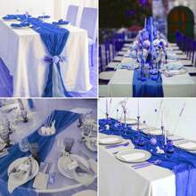 1/6/10 PIEZAS Tul azul real de 10 pies, mantel corredor de estilo bohemio, tela gasa, estilo país, transparente corredor para boda, cumpleaños, ducha, fiesta, decoración de mesa de comedor bohemia (Zafiro)