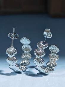 1Pair Stainless Steel Shell Earrings For Women 2025 Gold Color C-Shaped Stud Earrings Ocean Summer Beach Ear Jewelry