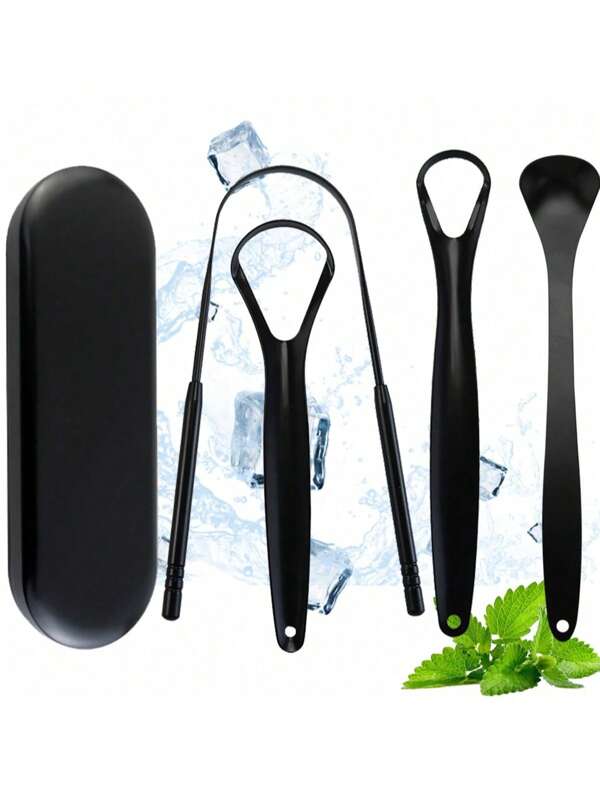 Stainless Steel Tongue Scraper Set, Tongue Cleaner, Tongue Scraper, Durable Anti-Rust Design, Metal Tongue Cleaning Brush, Reusable Oral Hygiene, Suitable For Adults, With Storage Box