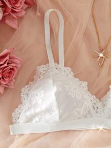 1 Set Women's Sexy Lace Patchwork Solid Color Cami Bra And Panty Underwear Set