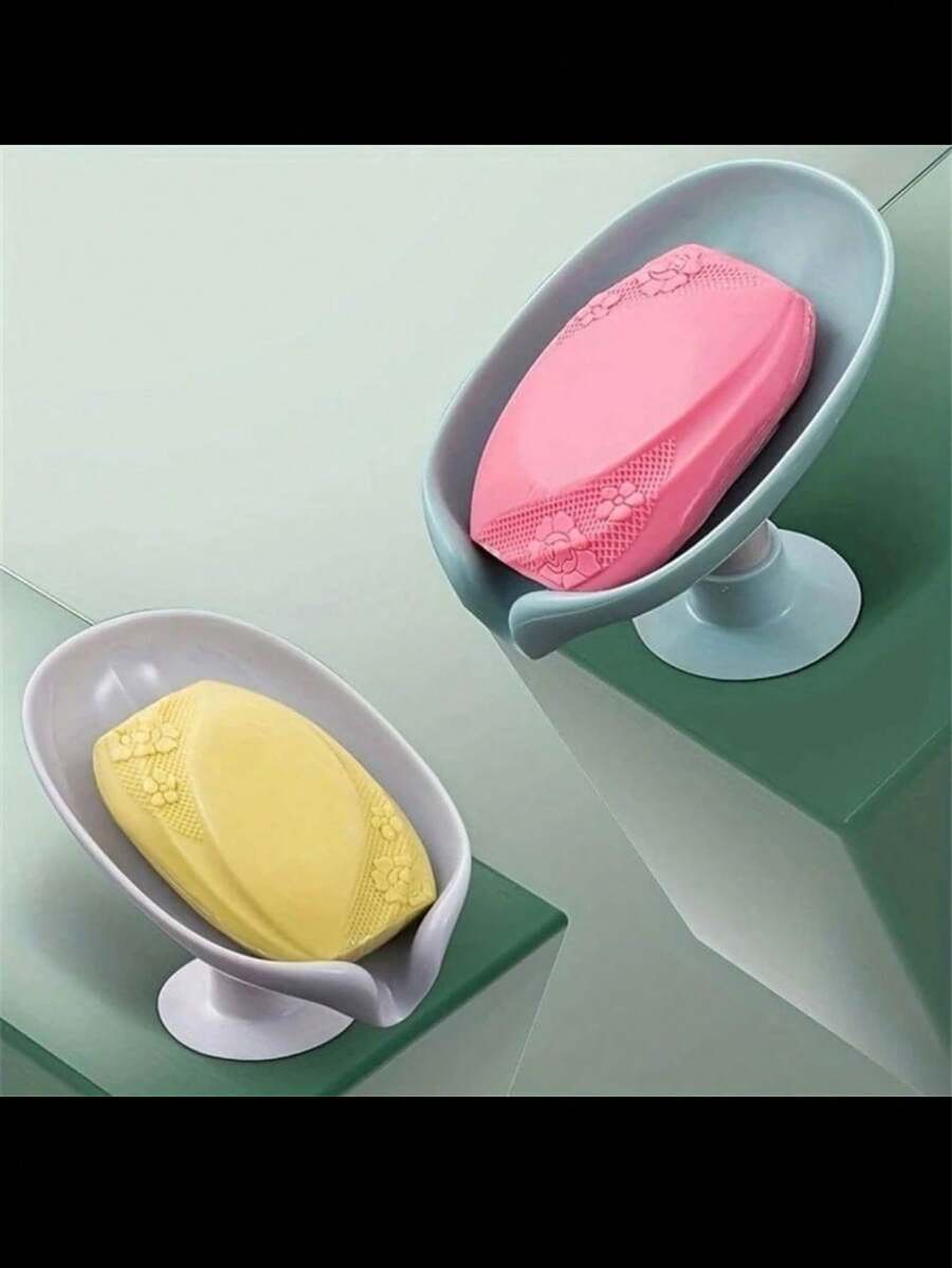 2pcs Drain Soap Holder Leaf Shape Soap Box Suction Cup Tray Drying Rack For Shower Sponge Container Kitchen Bathroom Accessories - Multicolor - View 1