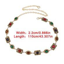 Cinturón de lujo estilo vintage europeo de metal con cadena y rhinestones tallados, con patrón geométrico elegante como accesorio para trajes y vestidos, apto para primavera, verano, otoño e invierno