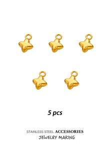 5件不锈钢饰品迷你可爱小吊坠月亮太阳五角星心形项链吊坠配件一体式DIY饰品钛钢配件适合制作项链手链脚链耳环等饰品真空电镀18k金时尚批发 - mini - 查看 7
