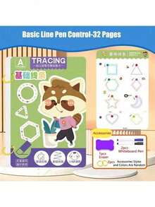 1 Set 32 Pages Reusable Montessori Tracing Workbook With Dry Erase Markers, Thinking & Enlightening Exercise Book For Drawing, Educational Control Of Movement Training. - Multicolor - View 7