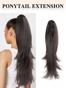 nimoki 新款合成纖維耐高溫爪夾馬尾扩展发片,女士長發層次感烤髮,適合日常使用-深棕色 22 英寸