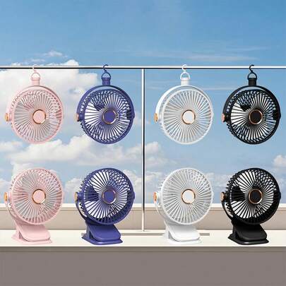Ventilador pequeno de verão com 5 velocidades ajustáveis e 3 modos de luz noturna, recarregável por USB, mini ventilador com gancho e cabo - design giratório de 360° com clipe/suporte/suspensão, compacto e portátil, perfeito para estudantes, dormitórios ao ar livre, viagens, acampamentos e escritórios