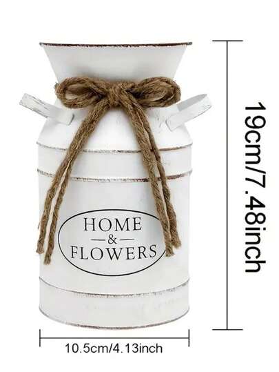 1pc/ Vintage Farmho Metal Galvanized Vase Rustic Crème Distressed Milk Can "Home Floral" Label, Perfect Tabletop Centerpiece Home Room Flower Glass view 9
