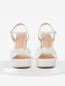 Women High Heel Sandals Open Toe Platform Chunky Heel Strappy Golden Heels Ankle Strap Buckle Slip On Dress Pumps Party Work Office Elegant Bridal Wedding Dressy Casual Outdoor Fashionable Spring Summer High Heel Sandals For Women White Heels - 白色 - 查看 4