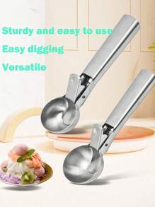 Home Creative Reboundable Ice Cream Scoop, Fruit Scooper, Stainless Steel Ice Cream Scoop, Great For Frozen Yogurt, Multifunctional Ice Cream Scoop, Stainless Steel Dual Purpose Scoop, Convenient Ice Cream Scoop