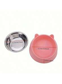 PETSIN Elevated Stainless Steel Cat Bowl With Cute Ear Stand - 2-In-1 Inclined Food & Water Dish For Neck Protection