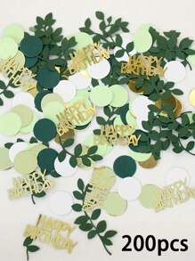 200/100/10 piezas Confeti para fiesta de cumpleaños, Confeti "Feliz cumpleaños", Confeti redondo de hojas verdes y tarjeta dorada "Feliz cumpleaños", Decoraciones de mesa para fiesta de cumpleaños, Se puede usar para decorar la mesa de fiesta de cumpleaños DIY, Crear una atmósfera alegre, Suministros para festivales y fiestas