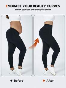 Plus Size Compression Leggings For Women Tummy Control Shapewear Butt Lifting Seamless Body Shaper Spring Black - Black - View 2