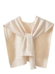 1 pièce Cardigan col châle en mélange de laine de haute qualité, minimaliste, avec patchwork de couleur unie et rayures, pour femmes. Poncho sans manches polyvalent. Châle tricoté de couleur unie pour l'automne 2025. Nouveau châle tricoté fin à rayures pour assortir avec un pull, une chemise, une écharpe [légère différence de couleur par rapport au produit réel]