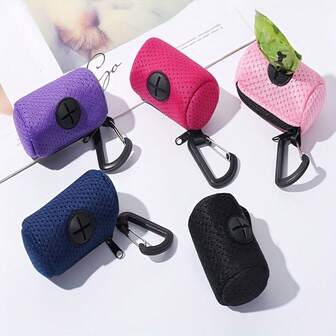 1pc Portable Pet Poop Bag Dispenser With Carabiner, Polyester Dog Waste Bags, Suitable For Cats & Dogs, Leak-Proof, Essential Pet Cleaning Supplies