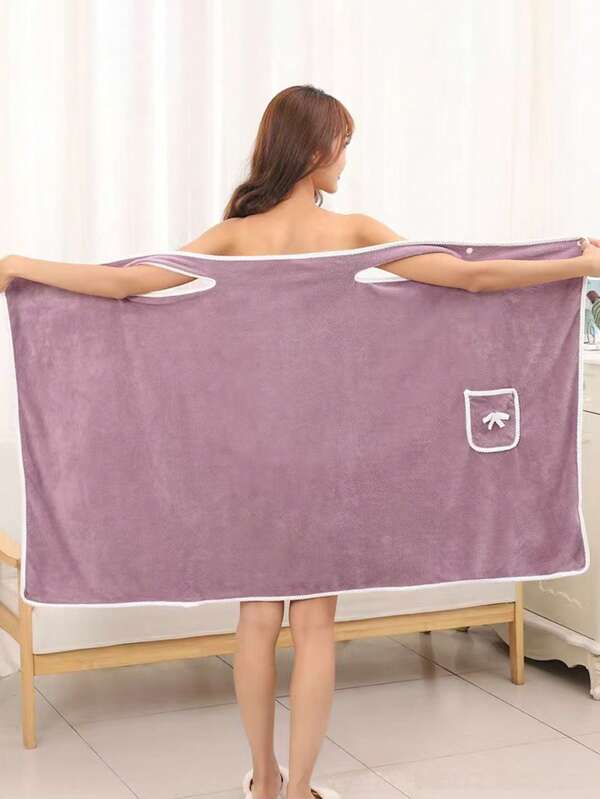 1 Pc Ultra-Soft Coral Fleece Women's Bathrobe With Bow Pocket Bath Towel - Thick, Absorbent Wrap Towel Skirt For Luxurious Home Spa ExperienceSummer Wedding Home Bathroom Decor