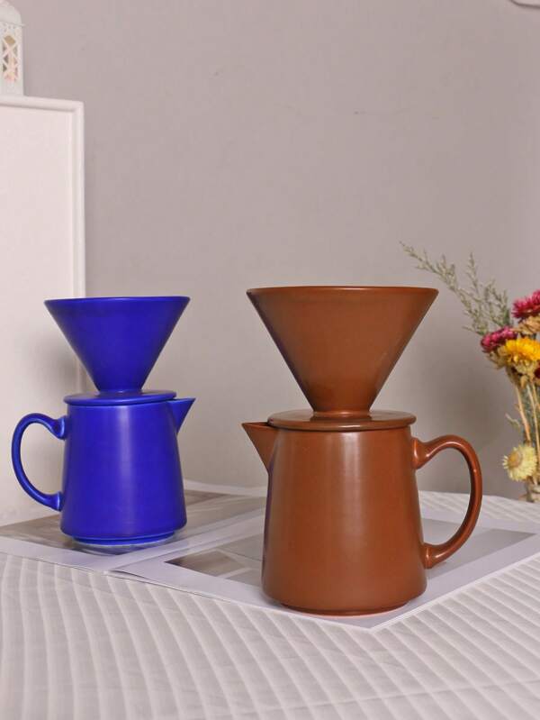 2pcs Ceramic Hand Drip Coffee Maker Set, Including Filter Cup, Sharing Pot For Home Use, Portable Ceramic Coffee Dripper, Drip Coffee Brewing Tools, Office Afternoon Tea Set