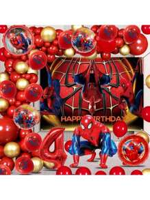 64PCS New Spider-Man Theme Balloon Set Birthday Party Decorations Superhero Balloons Backdrop Banner For Birthday Party Scene Layout