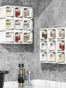 1pc Multi-Function Kitchen Seasoning Box, Salt Spice Storage Jar With Spoon, Horizontal & Vertical Hanging Sealed Condiment Set