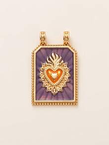 1Pc Bohemian Style Square Pendant, Heart-Shaped Charm Pendant, Flower And Bird Pendant, Suitable For DIY Women's Jewelry - Multicolor - View 9