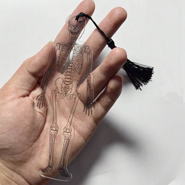 1pc Skeleton Bookmark With Tassel Pendant, Suitable As Gift For Bookworms And Readers, Classic Horror Pranks Prop, Also Used For Scary Party Decor And Mystery Scenes,School Supplies,Back To School